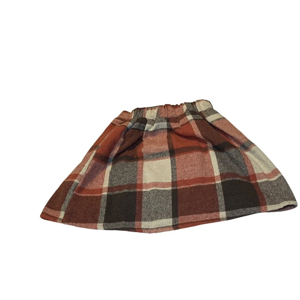 Kids Girls Size 6 White Ribbed Ruffle Sleeve Top Plaid Bow Skirt Outfit Set